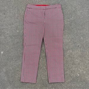 Boden red blue white houndstooth plaid ankle dress pants 10R